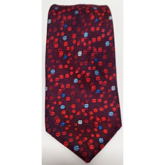 Jos A Bank Necktie Reserve Silk Burgundy w/Polka Dots Red/Periwinkle/White Print - Picture 1 of 8